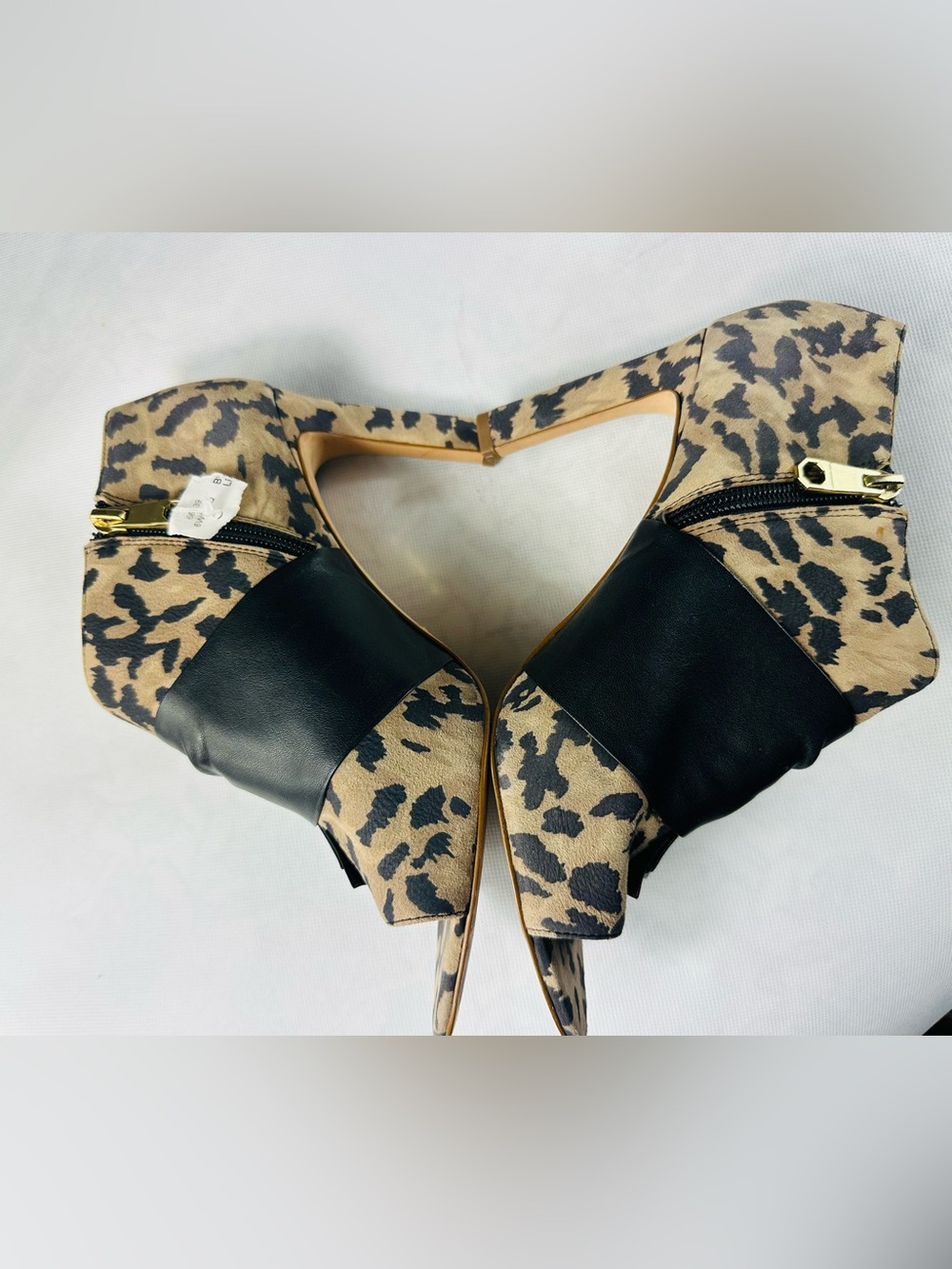Leopard Print Peep-Toe Heels with Black Bow Accent - Picture 13 of 15